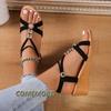 New Womens Solid Color Wedge Sandals 2024 Ankle Buckle Non Slip Gladiator Shoes Woman Fashion Chunky Platform Sandalias Mujer PU