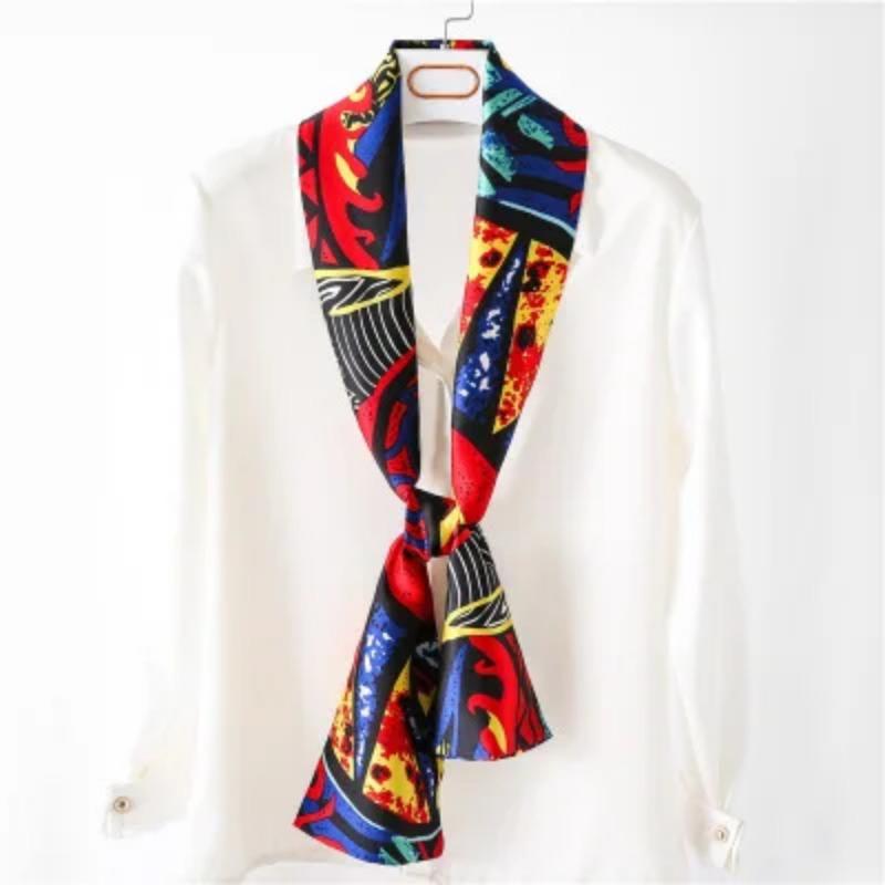 Хиджаб Натуральный Длинный Шелк Женский Принт Элегантные Шейные Платки Лента для Волос Головная Повязка Завязка Украшение Ручки Сумки Фуляр Воротник Косынка