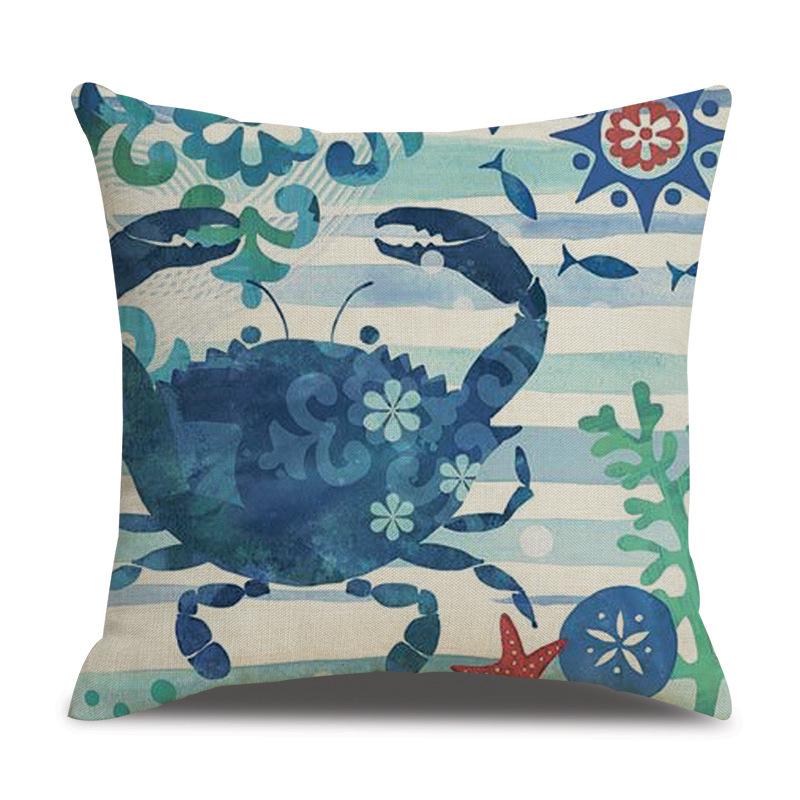 Linen Pillowcase Hand-painted Marine Cotton Linen Coral Seahorse Starfish Octopus Home Soft Furnishing Cushion Cover