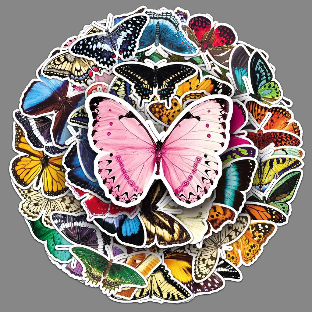 50 Butterfly Graffiti Personalized Creative Insects Children's Cognitive Decoration Water Cup Mobile Phone Case Suitcase Stickers Waterproof