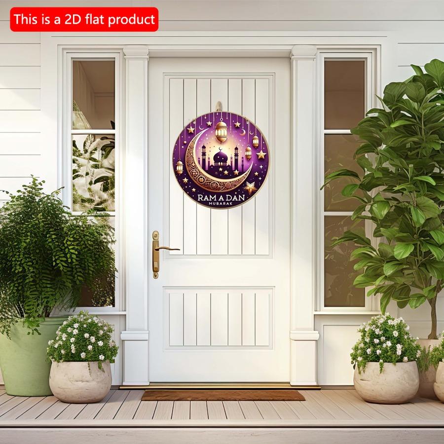 2D Flat 20*20cm 1pc Ramadan Mubarak Golden Moon Stars Patterns Islam Muslim Party Supplies, High Quality Purple Window Pendant, Suitable For Ceiling