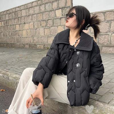 Легкая роскошная вязаная куртка с лацканами на пуху женская короткая 2025 зима новая белый утиный пух кожаная пряжка маленькая утолщенная куртка
