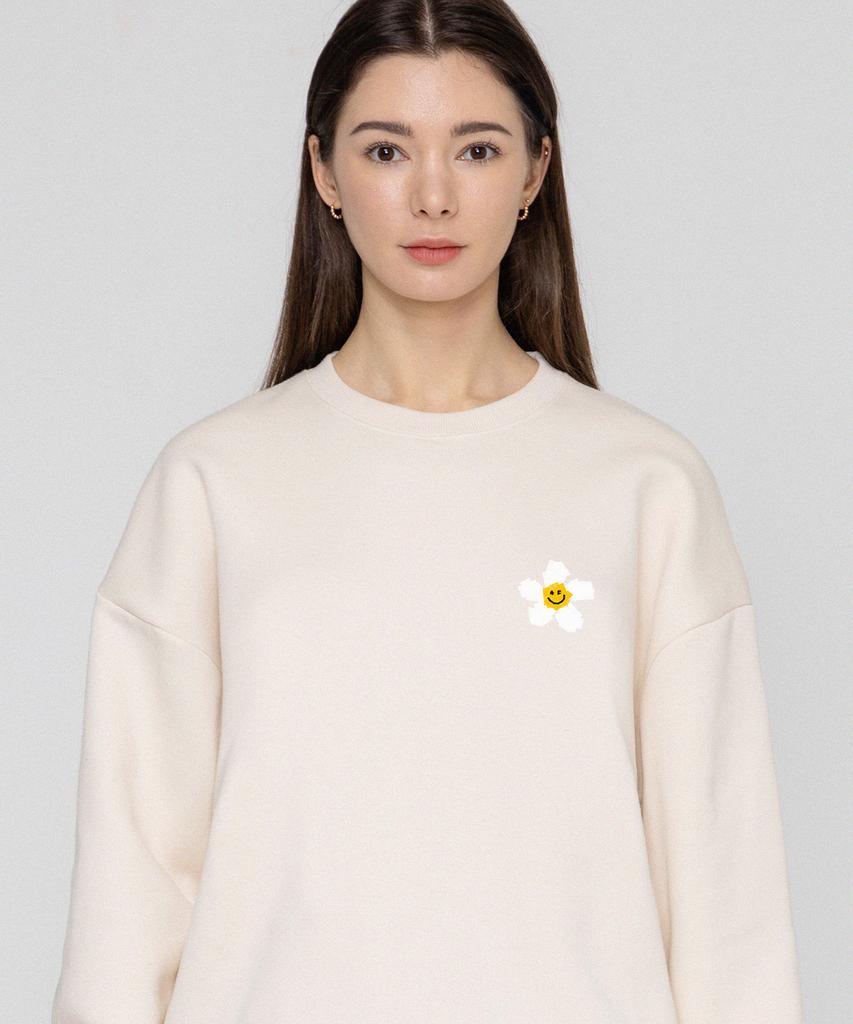 GRAVER [Unisex] Small Tape Flower Dot Smile Sweatshirt_Cream