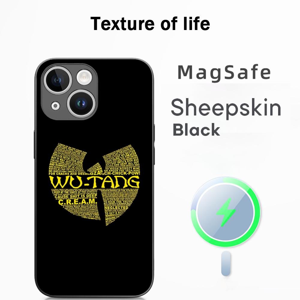 Модные тренды WU-T-TANG CLANs чехол для телефона ins для iPhone 16 15 14 13 12 11 Plus Pro Max Высококлассный Люксовый Magsafe Овечья кожа