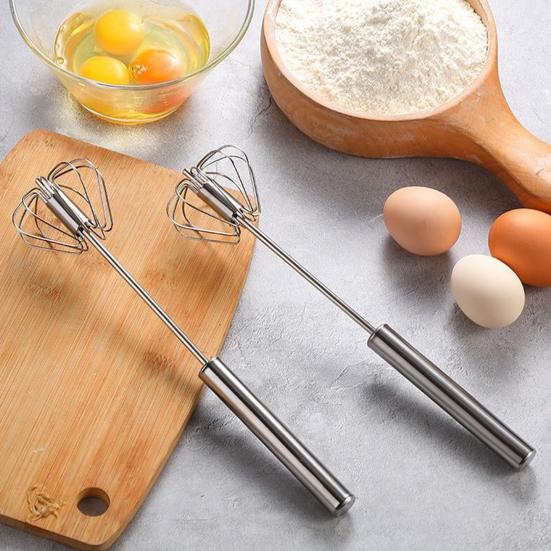 Semi-Automatic Whisk Stainless Steel Egg Beater Hand Push Rotary Egg Mixer Blender Handheld