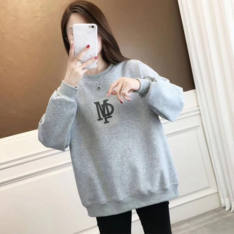 Толстовка женская, осенняя, утолщенная, с круглым вырезом, свободная, повседневная, сотня, однотонная, верхняя одежда с длинными рукавами