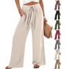 Женские летние однотонные повседневные брюки из хлопка и льна с широкими штанинами