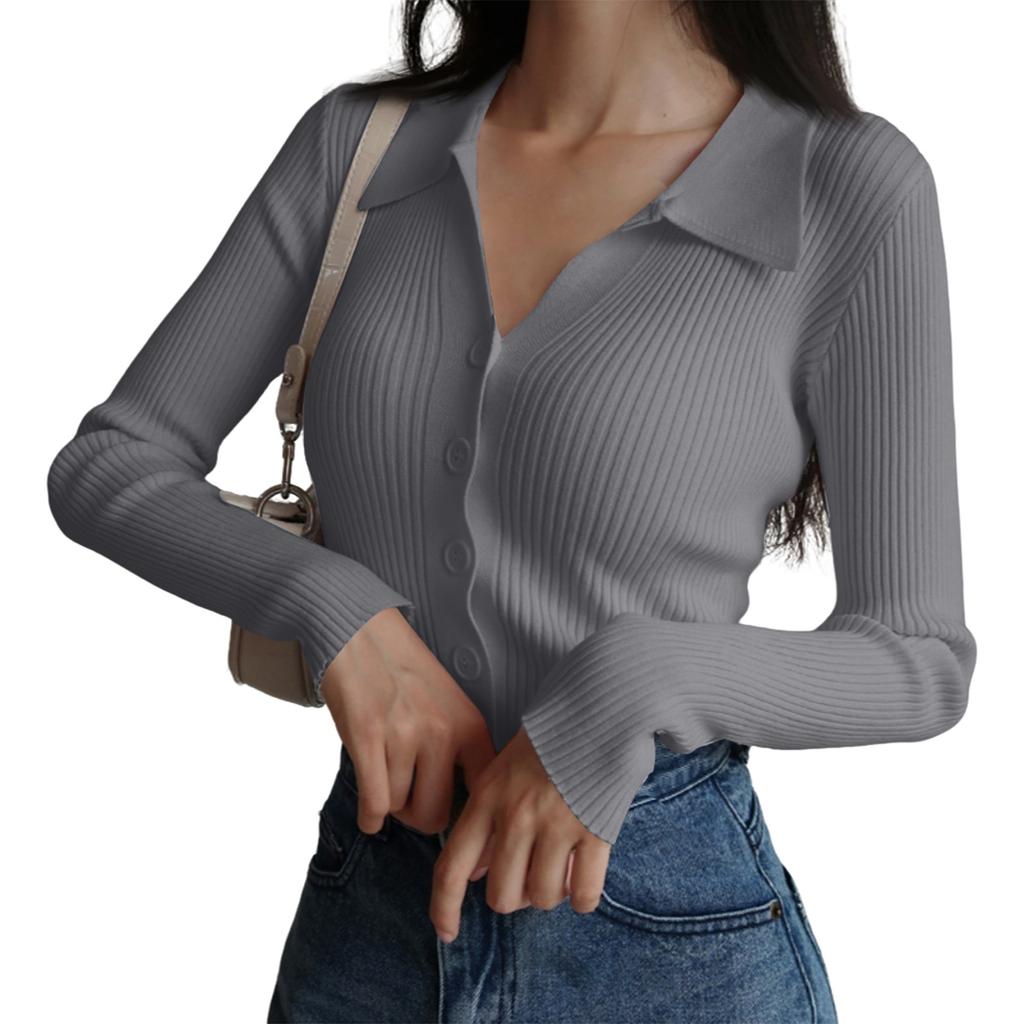 Женский кардиган с лацканами, приталенный, рубчатый, на пуговицах, сексуальный трикотажный свитер с V-образным вырезом
