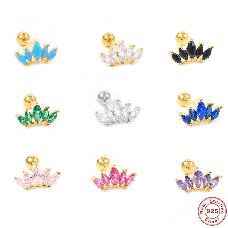 Серьги-гвоздики из стерлингового серебра S925 с одной короной, самые продаваемые модные женские серьги с бриллиантовой нитью для пирсинга ушей