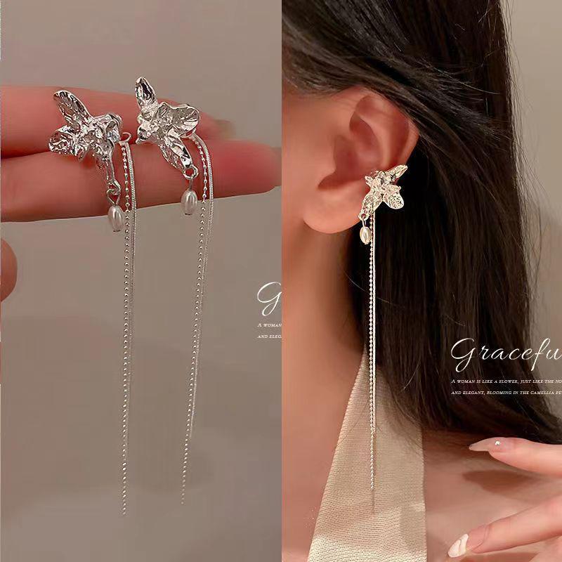 Корейские клипсы для непроколотых ушей – классный дизайн с кисточками и жемчужными бабочками для женщин