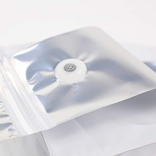 50 White Self-Standing Bags, 4 oz, 100g Capacity, Zip-Closed Aluminum Food Bags, 9.5 x 18.5 x 5 cm, Heat Sealer Compatible