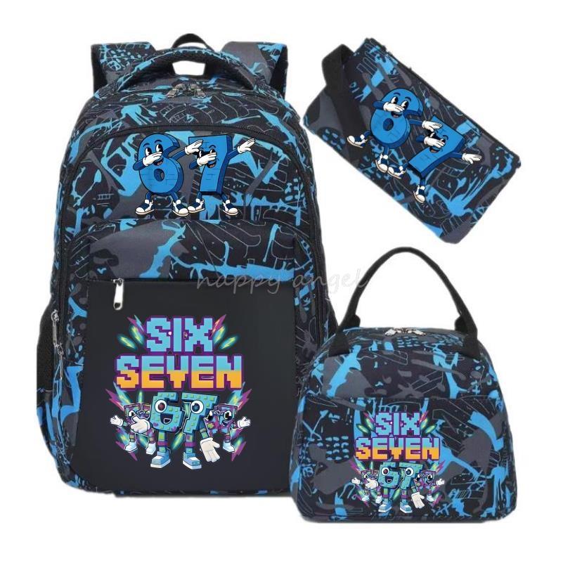 67 Six Seven Print 3Pcs/set Camouflage Backpack With Lunch Bag Steal A BrainRot Boy Student Teens Rucksack Girl Casual SchoolBag