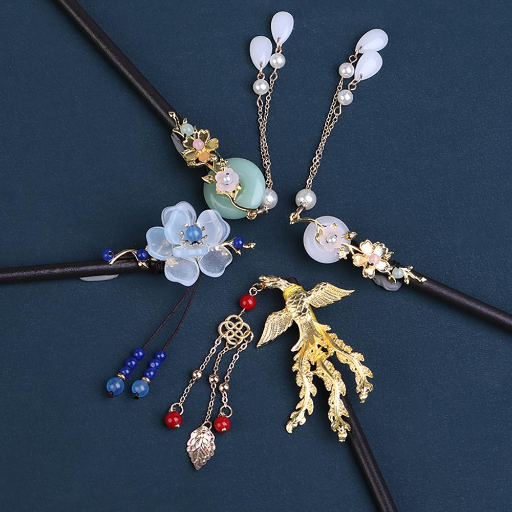 Disk Hair Tassel Women Chinese Style Wooden Hair Fork Flower Hairpins Hair Sticks Hair Accessories