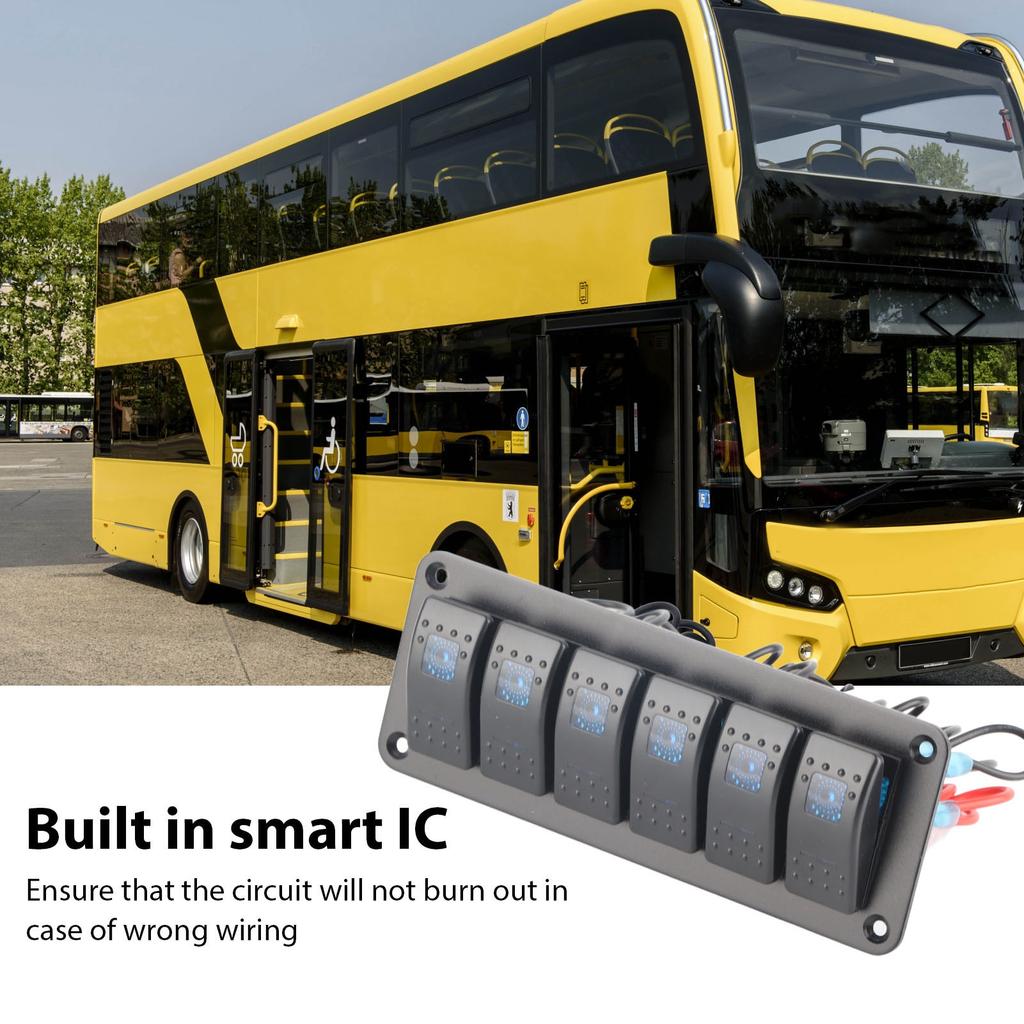 6 Gang Rocker Panel LED Backlit On Off Waterproof Circuit for Car RV Bus Marine Boat ATV UTV