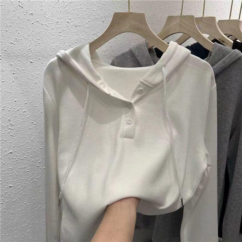 Women S Solid Color Hooded Long Sleeve Loose Fit Autumn Basic Top