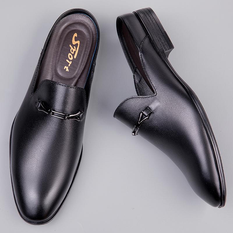 Fashion Luxury Brand Half Drag Casual Sandals Shoes Men Slippers Genuine Leather Loafers Lazy Penny Shoes High Quality Slip On Mens Shoe