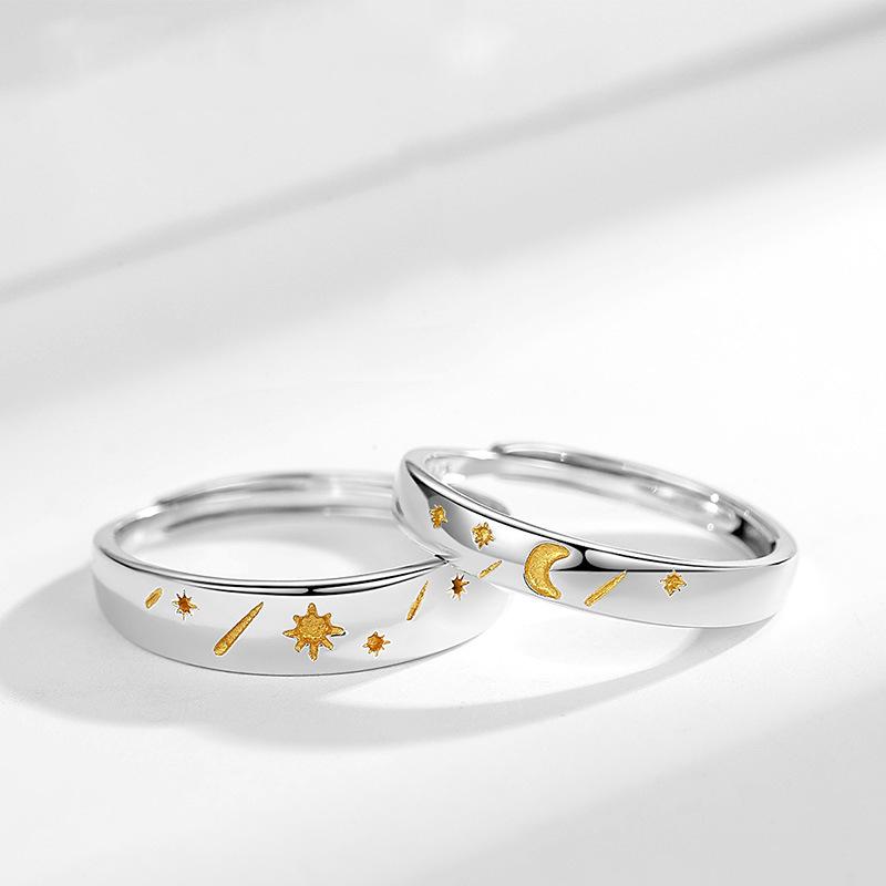 ANENJERY Couple Rings for Women Men Moon Sun Open Rings Wedding Engagement Jewelry
