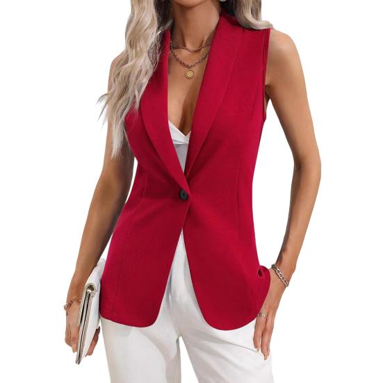Жилет-блейзер без рукавов для женщин, открытый спереди, с лацканами, V-образным вырезом, на одной пуговице, топ-жилет, повседневный офисный рабочий костюм, жилет