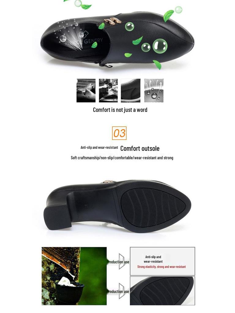 Burgundy Chunky Heel Soft Leather Shoes for Women - Spring & Autumn 2022, Comfortable for Middle-Aged & Elderly