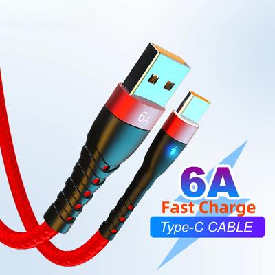 6A 66W USB Type C кабель для быстрой зарядки P50/Honor USB C кабель для зарядки со светодиодным индикатором шнур для передачи данных Xiaomi Samsung