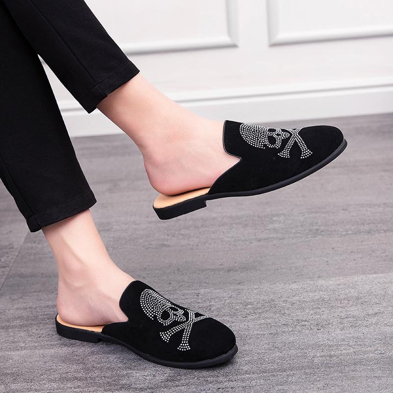 Мужские сандалии, тапочки, мюли, мокасины, сабо, летние туфли с черепом и головой мертвеца, повседневные туфли с открытой спиной, полуоблегающие туфли для вечеринок