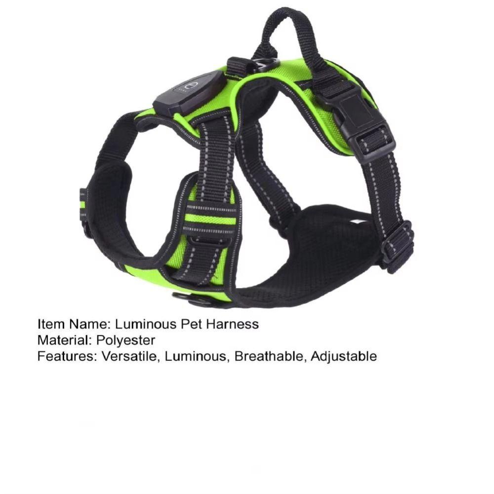 Light Up LED Dog Harness Rechargeable Adjustable Luminous Pet Chest Strap Flashing Padded Collar Dog Glow Vest for Night Walking