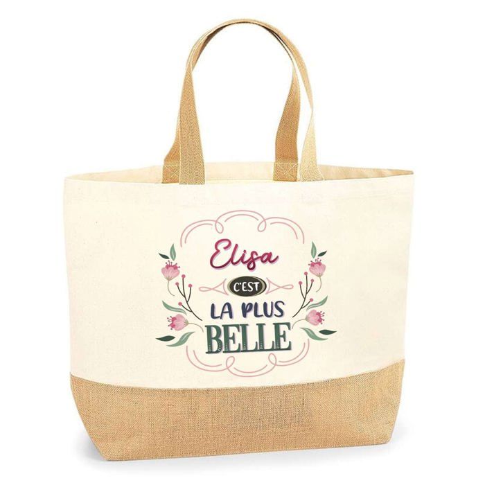 Tote bag - PLANETEE - Elisa la plus belle - jute naturel - imprimé multicolore - fabriqué en France