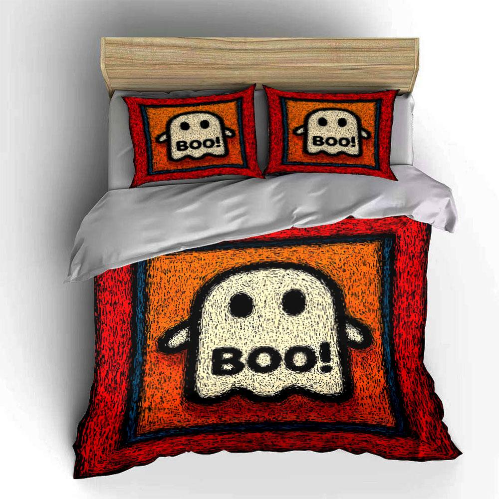 Ghost Illustration with "Boo!" Bedding Duvet Cover Set (1*Duvet Cover 2*Pillowcases, without duvet insert)