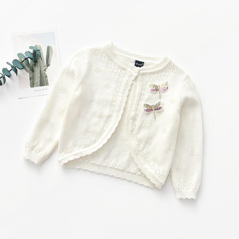 And Autumn Childrens Spring Wear Girls Knitted Cardigan Coat Fine Wool Round Neck Thin Childrens Sweater