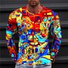 Spring and Autumn Round Neck 3D Colorful Geometric Pattern Printed Top Fashionable Casual Optical Illusion Long Sleeved Men's T-shirts