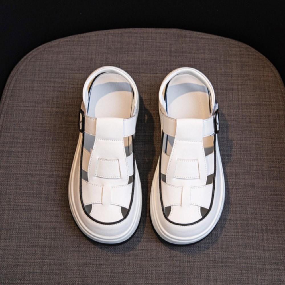 Женские босоножки на платформе, кожаные римские босоножки Baotou, женская летняя новая обувь 2025 года с вырезами, повседневные сандалии