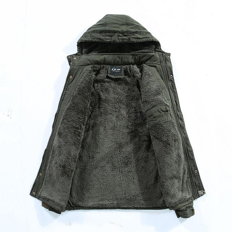 Mens Winter Workwear Jacket Thick Fleece Lined Hooded Oversized Cotton Outerwear Cold Weather