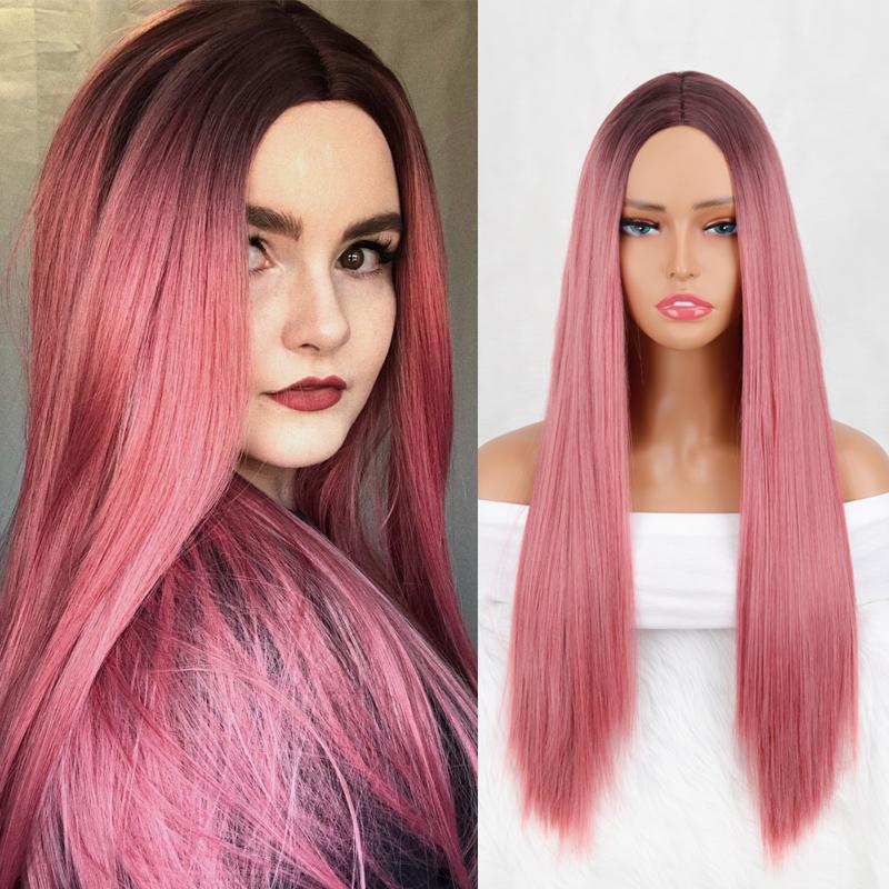 MISS WIG Длинный прямой парик с омбре, черный, синий, без челки, синтетическое волокно, повседневная одежда, длинный прямой парик для женщин