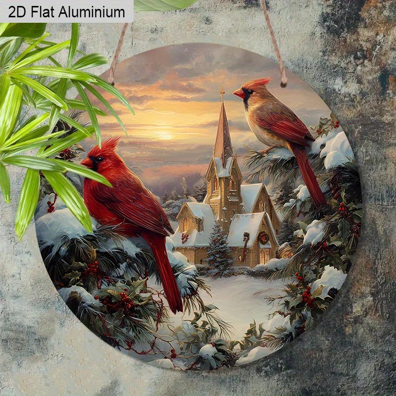 2D Flat Aluminium Cardinal Christmas Sign - Warm Winter Figurine Ornaments - Ideal for Front Door, Wall, Porch, Window Decor - Ideal Christmas Gift