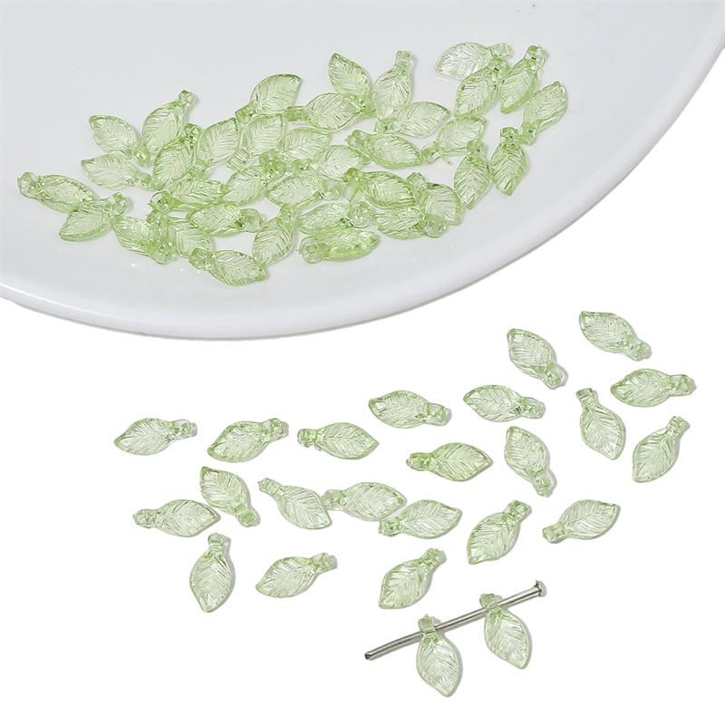 50 шт./пакет акриловые зеленые мини-бусины в форме листа для самостоятельного изготовления браслетов, ожерелий, сережек, аксессуаров для изготовления ювелирных изделий