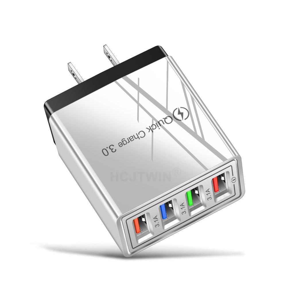 4-портовое USB автомобильное зарядное устройство 3A со светодиодной подсветкой для спецификаций ЕС/США, совместимое с планшетами и телефонами