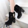 Chunky Heel Furry Platform Ankle Boots - Women's Velvet Martin Boots for Autumn/Winter