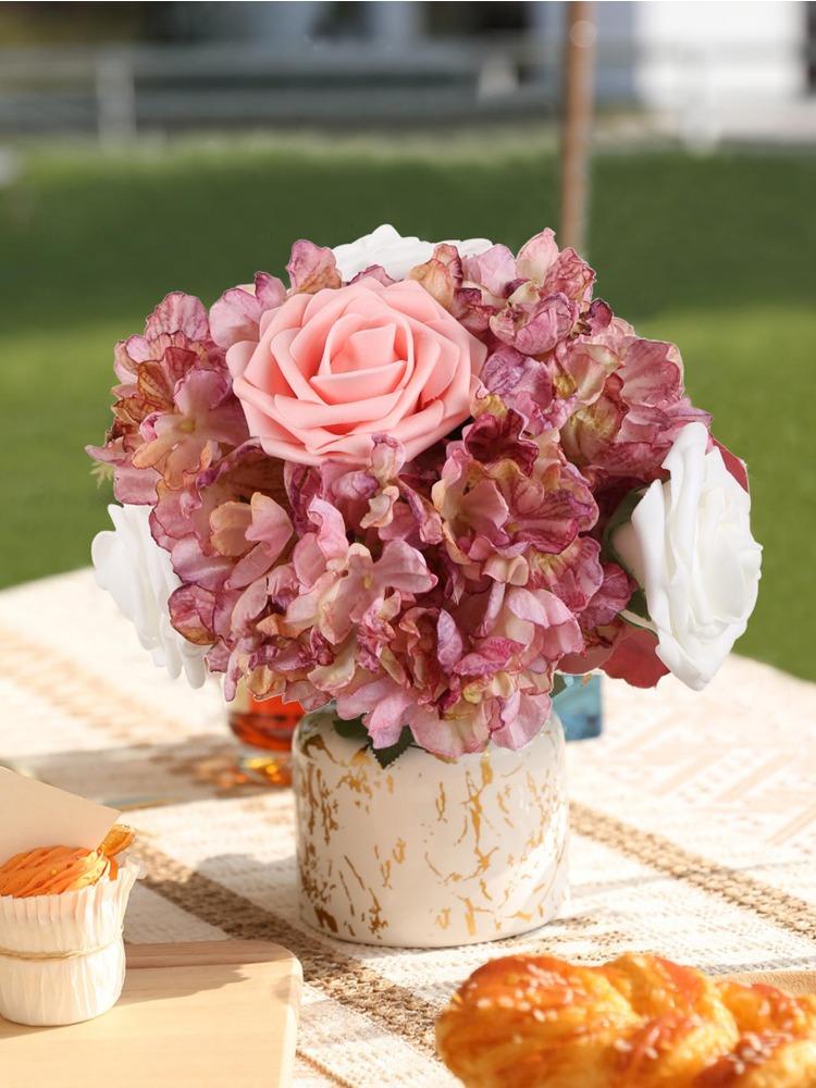 4 шт. Большие винтажные сушеные гортензии из шелка Искусственные цветы Поддельные цветы Свадебные украшения для церемонии Центральные украшения Цветочная композиция Цветочная композиция