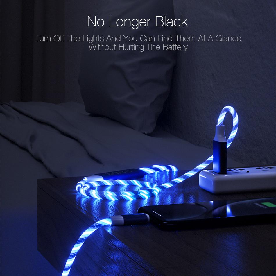 1,2 м 3 в 1 USB-кабель для зарядного устройства для мобильного телефона Micro USB Type C Зарядный кабель для iPhone Зарядный светящийся светодиодный светящийся шнур для передачи данных