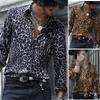 Men's Fashion Leopard-print Long-sleeved Shirt Lapel Casual Button Slim Top Club Party Personality Street Hip-hop Shirt S-3XL