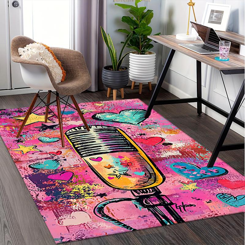 Office Carpet Chair Mat: Vibrant Microphone Design, Perfect for Home Decor, Office Use, and Gifts Suitable for Bedrooms, Living Rooms, and All Rooms