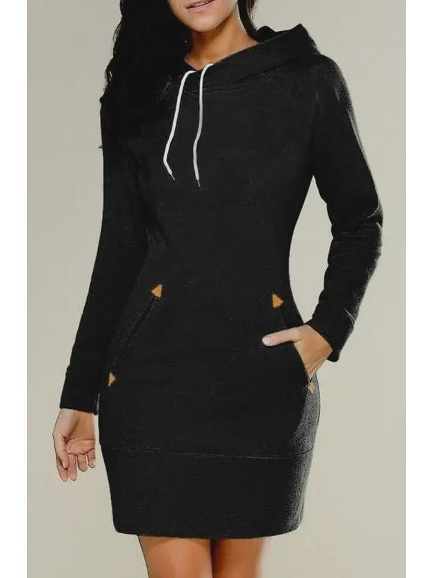 Hooded Zipper Pullover Mid-Length Sweater Dress - New Style