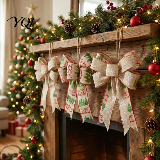 Festive Home Decor Accessories Christmas Bows for Wreath, Merry Craft Bow Ornaments, Winter Tree Holiday Hanging Ornaments Decoration Tree,