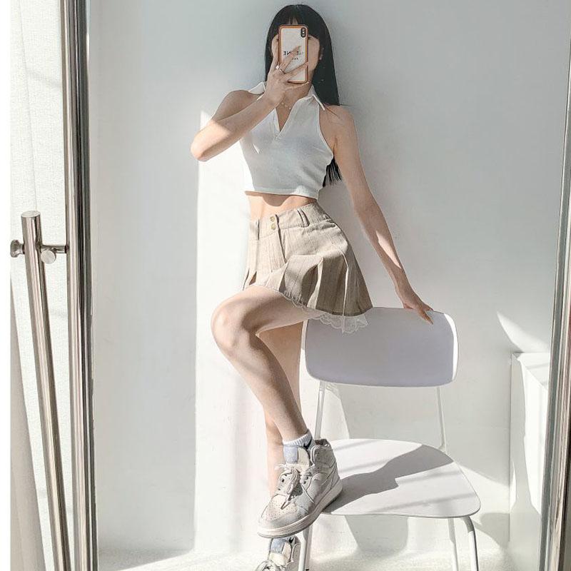 Плиссированная юбка с кружевным подолом, женские шорты Pure Desire с высокой талией и буквой А-слова, милая американская красавица в консервативном стиле, весна-лето