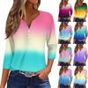 Ladies Casual Fashion V-neck Loose Versatile Gradient Print Three-quarter Sleeves