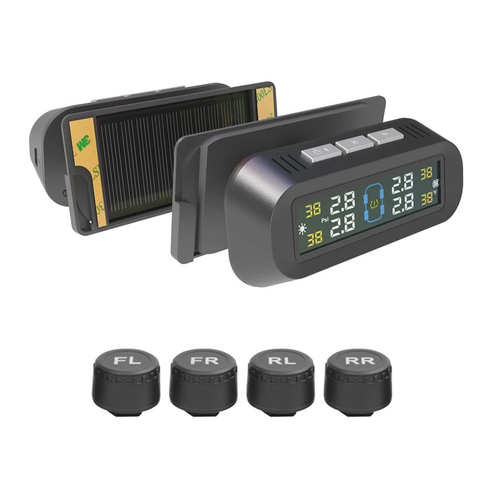 Интеллектуальная система контроля давления в шинах TPMS, 4 внешних датчика, дисплей, интеллектуальное предупреждение о температуре и давлении в шинах на солнечной батарее