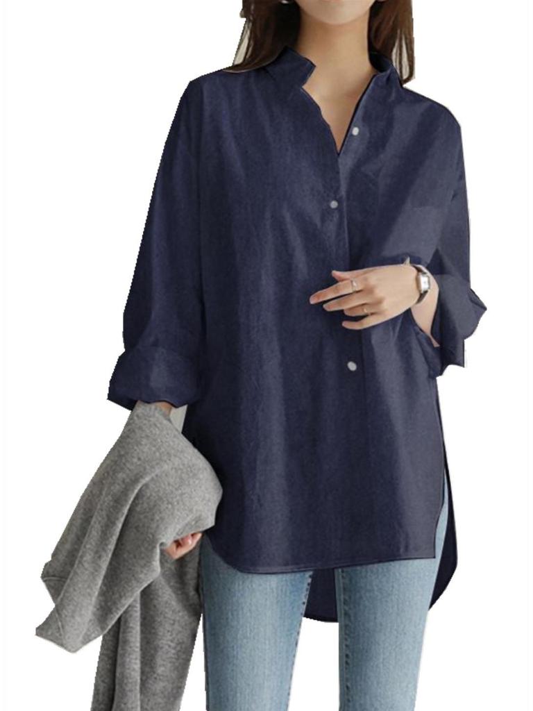 2024 Women's Loose Casual Irregular Button-Down Long Sleeve Shirt for Autumn and Winter