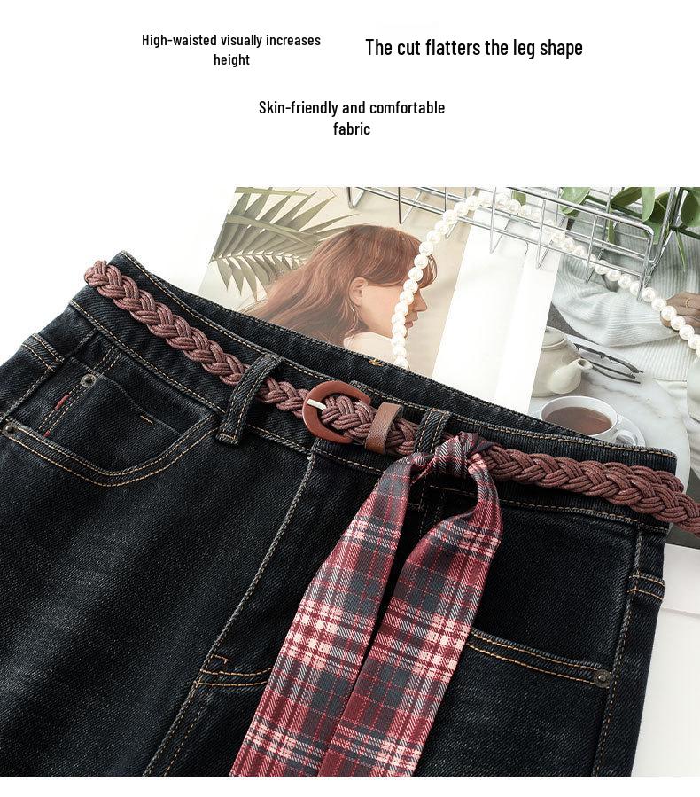 Черно-серые женские джинсы bootcut с высокой талией - Осенняя коллекция 2025, Свободный и стройнящий крой с широкими штанинами.