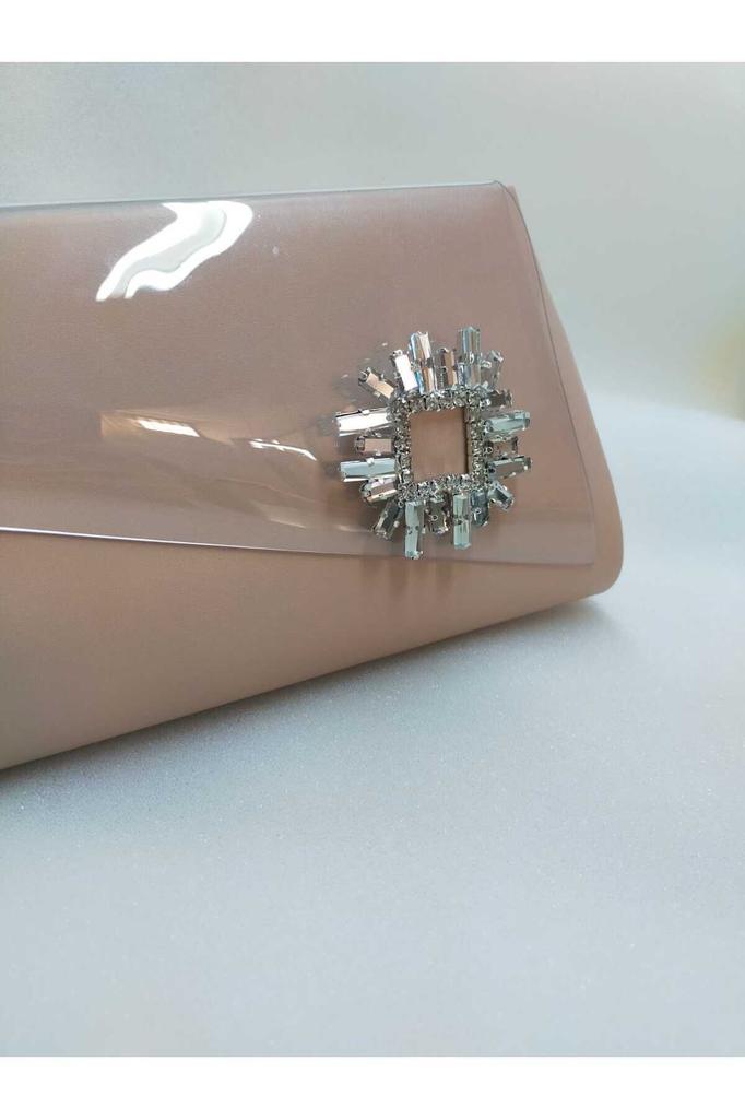 Women's Stylish and Useful Evening Dress Bag Skin Color Transparent Cover Square Stone Evening Bag