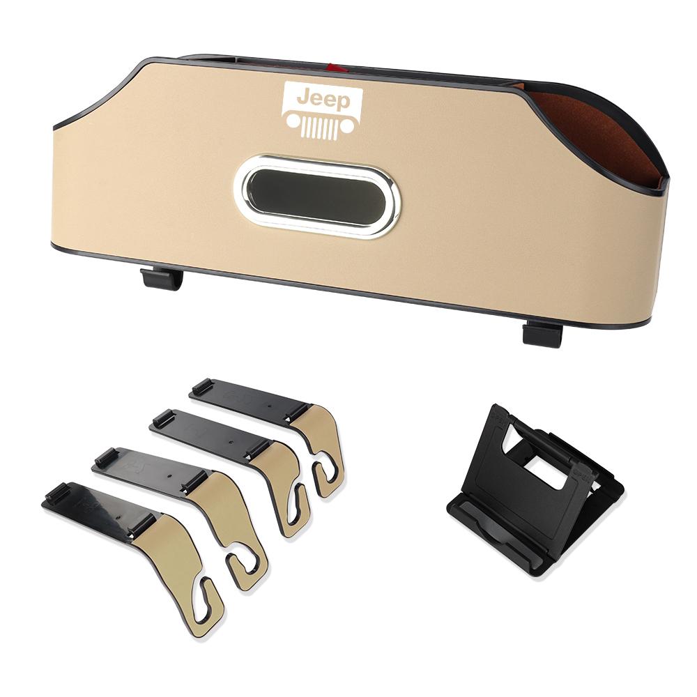 PU LeatherCar Seat Back Storage Box Tissue Box Water Cup Mobile Phone Holder For Jeep Renegade Patriot Wrangler Cherokee Compass AKN1